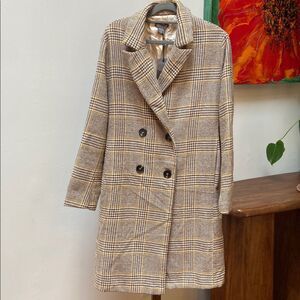 Sans Souci Beige Plaid Double-Breasted Coat